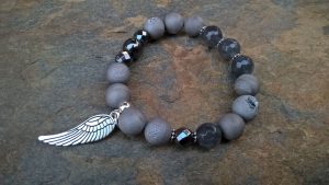 Agat druzy, jadeit fasetowany, hematyt fasetowany